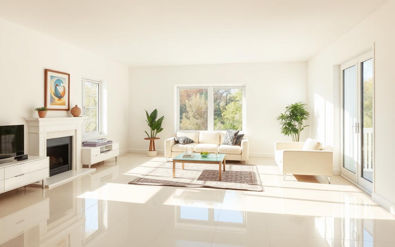 Living room after a Dictia Clean visit — spotless floors and surfaces